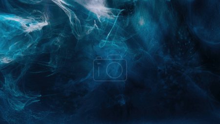 Photo for Blue vapor. Mist background. Ink water. Night storm. Navy color shiny glitter dust particles fume abstract texture on dark black copy space. - Royalty Free Image