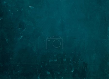 Photo for Worn texture. Dirty glass. Old film overlay. Dust scratches stains on teal blue color weathered grunge abstract illustration copy space background. - Royalty Free Image