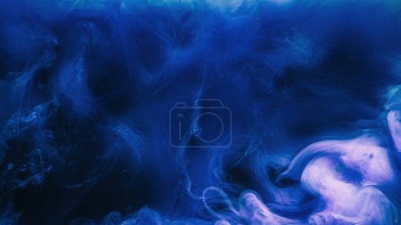 Photo for Smoke background. Night cloud. Paint water. Storm wave. Blue color glowing dust particles haze floating abstract texture with copy space. - Royalty Free Image