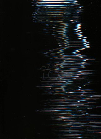 Photo for Distressed screen. Old film. Glitch texture. Blue orange white color noise dust scratches on dark black grunge abstract illustration background. - Royalty Free Image