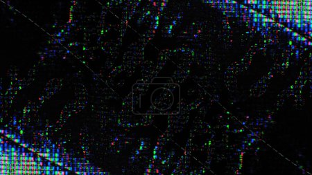 Photo for Glitch light. Pixel glow. Electronic distortion. Fluorescent blue pink green color liquid crystal digital noise on dark black abstract art illustration background. - Royalty Free Image