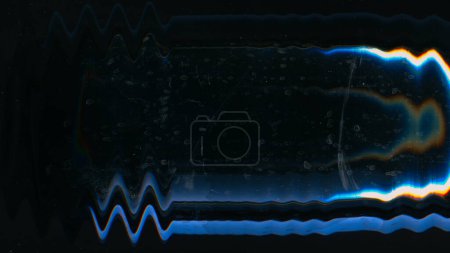 Photo for Distressed screen. Old film. Glitch texture. Blue orange white color noise dust scratches dirt stains on dark black grunge abstract illustration background. - Royalty Free Image