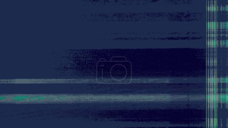 Photo for Digital glitch. Static noise. Program error. Blue green color grain texture stripes distortion on dark abstract illustration copy space background. - Royalty Free Image