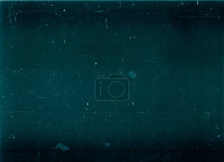 Photo for Distressed overlay. Dust scratches. Old film noise. Teal blue black dirt stains texture on dark aged grunge surface illustration abstract background. - Royalty Free Image