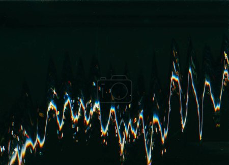Photo for Glitch overlay. Distressed screen. Digital noise. Orange blue color artifacts dust scratches texture on dark black illustration abstract background. - Royalty Free Image