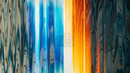 Photo for Glowing glitch noise. Color distortion. Light flare. Blue orange white waves texture artifacts on black illustration abstract background. - Royalty Free Image