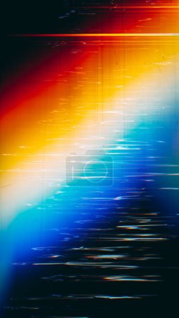 Photo for Glitch noise overlay. Light flare. Old film artifacts. Blue orange white color glow distortion dust scratches texture on dark black illustration abstract background. - Royalty Free Image