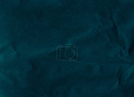 Photo for Wrinkled overlay. Ribbed paper texture. Crumpled noise. Teal blue color creased worn surface with dust scratches on dark illustration abstract background. - Royalty Free Image