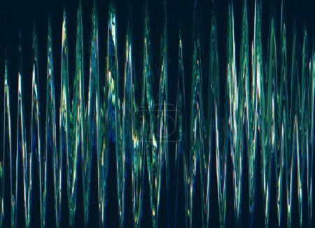 Photo for Glitch noise texture. Analog distortion. Static interference. Green orange blue color vibration artifacts on dark black illustration abstract background. - Royalty Free Image