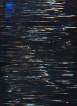 Photo for Glitch noise. Distressed texture. Weathered display. Blue orange color distortion artifacts dust scratches on dark black illustration abstract background. - Royalty Free Image