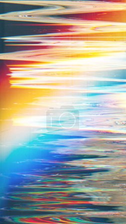 Foto de Artefactos de color. Antecedentes de arte fallido. Una vieja distorsión de pantalla. Gradiente naranja azul arco iris resplandor ruido estático polvo rasguño en textura oscura ilustración cartel abstracto. - Imagen libre de derechos