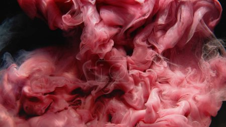Photo for Paint water. Color vapor cloud. Chemistry explosion. Underwater pink glowing pigment smoke texture on black abstract art background. - Royalty Free Image