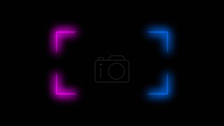 Photo for Blur neon frame. Glowing background. Defocused blue pink color led light flare square angle corners design on dark black abstract geometric empty space. - Royalty Free Image