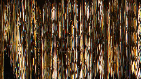 Photo for Digital glitch. Blurred noise. Signal distortion. Glowing yellow zigzag lines interference frequency texture on black background. - Royalty Free Image