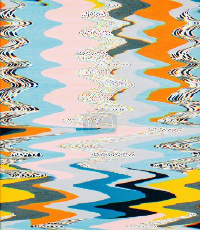 Photo for Wave glitch. Distortion art. Abstract pattern. Colorful background blue yellow white black orange artistic design with noise effect texture. - Royalty Free Image