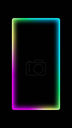 Photo for Glowing frame. Neon background. Purple cyan blue green color light fluorescent led square on dark black geometric abstract empty space. - Royalty Free Image