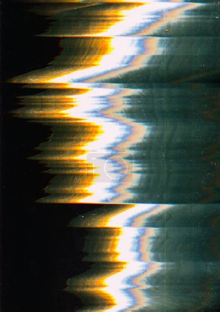 Photo for Glitch vibration. Distortion noise. Vhs effect. Black surface with glowing light interference smearing zigzag lines texture overlay. - Royalty Free Image