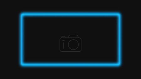 Photo for Defocused glowing frame. Neon light background. Blue color fluorescent LED illumination rectangle on dark black abstract geometric advertising empty space. - Royalty Free Image