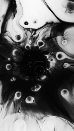 Photo for Fluid floating. Black water. Dirty liquid swirls mud oil spreading wet dark stain grunge abstract illustration gloomy background. - Royalty Free Image
