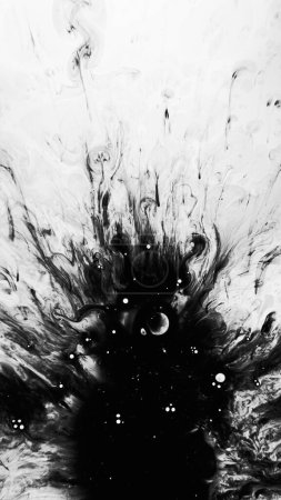 Photo for Ink stains. Water splatter. Dark liquid drops blotch spreading on light texture abstract background illustration with free space. - Royalty Free Image