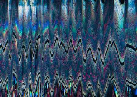 Photo for Glitch vibration. Wave design. Interference noise. Colorful background with blue pink black zigzag ornament blurred pattern. - Royalty Free Image