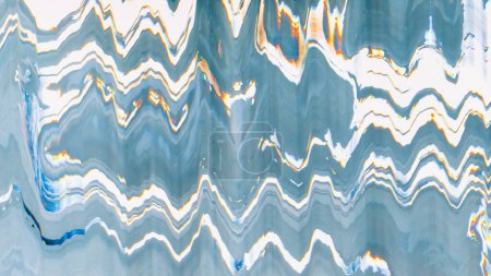 Photo for Signal distortion. Glitch noise. Glowing background. Light gray display with vhs white yellow blue blurred twisted lines texture. - Royalty Free Image