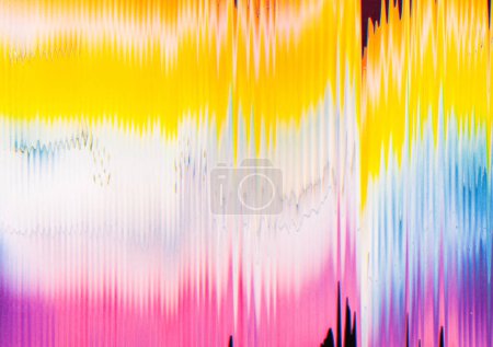 Photo for Gradient noise. Glitch distortion. Bright background. Digital pattern with yellow white pink smearing gradient zigzag lines interference. - Royalty Free Image