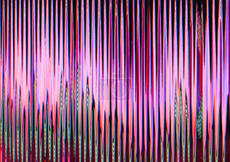 Photo for Glitch distortion. Colorful pattern. Interference noise. Glowing gradient blurred pink zigzag vibration lines old film texture background. - Royalty Free Image