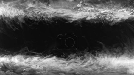 Photo for Smoke frame. Vapor background. Fog texture. Blur white transparent steam cloud floating on dark night black abstract empty space. - Royalty Free Image