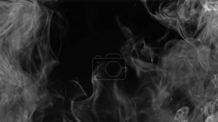 Photo for Smoke cloud. Vapor flow. Fume texture. Defocused transparent gray smog wave spreading on dark black copy space abstract background. - Royalty Free Image
