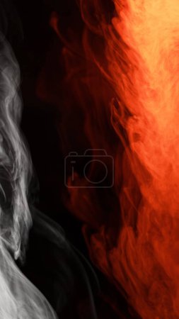 Photo for Fire smoke. Flame cloud. Fume texture. Defocused red orange white color light blaze smog frame on dark black empty space abstract background. - Royalty Free Image