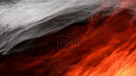 Photo for Burn smog. Fire flame. Heat wave. Blur glowing red orange white color hot smoke flow on dark black copy space abstract background. - Royalty Free Image