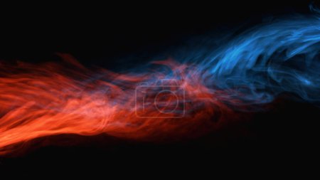 Photo for Color mist. Cold flame. Esoteric aura. Blue red glowing smoke cloud wave texture on dark black empty space abstract background. - Royalty Free Image