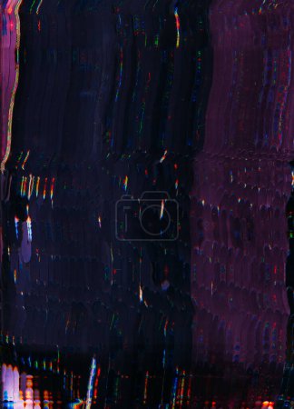 Photo for Glitch overlay. Distortion noise. Digital background. Dark scratched surface with black deep violet distortion lines pattern. - Royalty Free Image