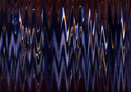Photo for Signal error.Glitch noise. Blurred background. Black display with neon blue red smearing distortion vibration zigzag lines pattern. - Royalty Free Image