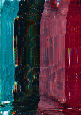 Photo for Digital glitch. Distorted texture. Colorful pattern. Striped blue black pink red surface with interference zigzag noise effect background. - Royalty Free Image