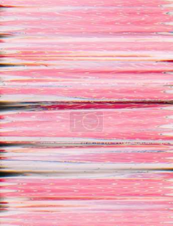 Photo for Glitch design. Signal error. Digital screen. Pink background with colorful white zigzag vhs noise effect lines. - Royalty Free Image