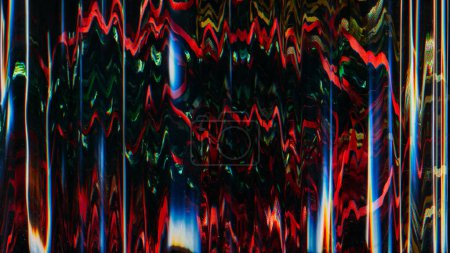 Photo for Signal error. Glitch vhs. Distorted screen. Digital colorful pattern with red blue zigzag lines noise texture on black background. - Royalty Free Image
