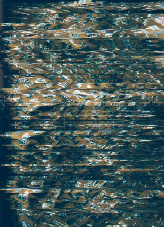 Photo for Glitch abstract background. Corrupted signal. Distortion texture. Beige blue green color noise on dark black illustration wallpaper. - Royalty Free Image