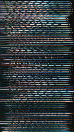 Photo for Glitch texture. Distortion background. Bad quality signal. Blue purple orange color grain lines artifacts noise on dark black illustration abstract free space background. - Royalty Free Image