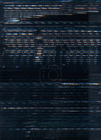 Photo for Glitch overlay. Color noise texture. Old TV artifacts. Blue orange lines distortion on dark black illustration abstract background with free space. - Royalty Free Image