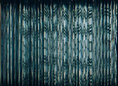 Photo for Glitch abstract background. Corrupted signal. Distortion texture. Blue gray color frequency wave noise on dark black illustration wallpaper. - Royalty Free Image