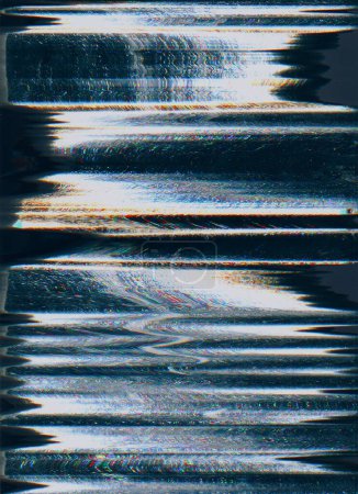 Photo for VHS tape glitch. Analog noise texture. 8bit frequency. Blue orange white color pixel artifacts on dark black illustration abstract background. - Royalty Free Image