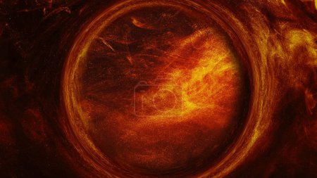 Photo for Fire circle background. Flame vortex. Golden orange glitter hot fume round swirl flow mysterious occult glowing sparkle abstract fantasy art. - Royalty Free Image