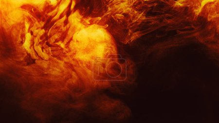 Foto de Llama chispas de fondo. Nube abstracta brillante. Flujo de humo de fuego brillante naranja con polvo dorado en el arte de tinta brillante fluido de color dinámico negro. - Imagen libre de derechos