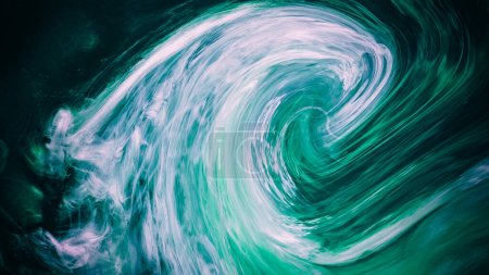 Photo for Smoke swirl background. Ocean storm. Green white liquid ink blend vortex dynamic sea water wave abstract fantasy whirlpool illusion nature art. - Royalty Free Image
