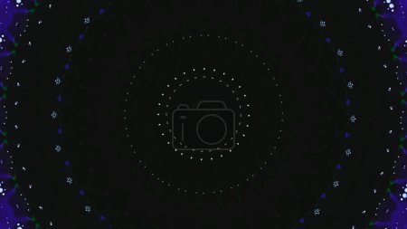 Photo for Neon light abstract background. Blue white color glowing dots pattern circle frame ornament on dark black empty space illustration. - Royalty Free Image
