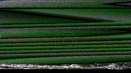 Photo for Glitch background. Analog distortion. Green purple white color VHS static noise grain lines texture on dark black abstract free space illustration. - Royalty Free Image