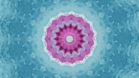 Foto de Mandala de hielo. Adorno caleidoscopio. Color rosa azul brillo tinta simétrica forma redonda copo de nieve diseño creativo abstracto arte ilustración fondo. - Imagen libre de derechos