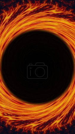 Photo for Flame swirl. Round frame. Burning whirl. Blur orange red yellow color glowing vortex circle dark black hole abstract illustration empty space background. - Royalty Free Image